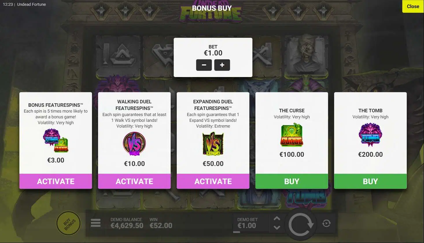 Undead Fortune Bonus Buy Optionsa