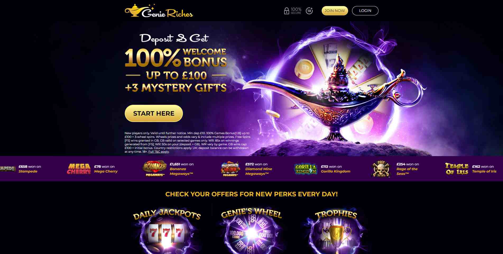 Genie Riches Casino Main Page