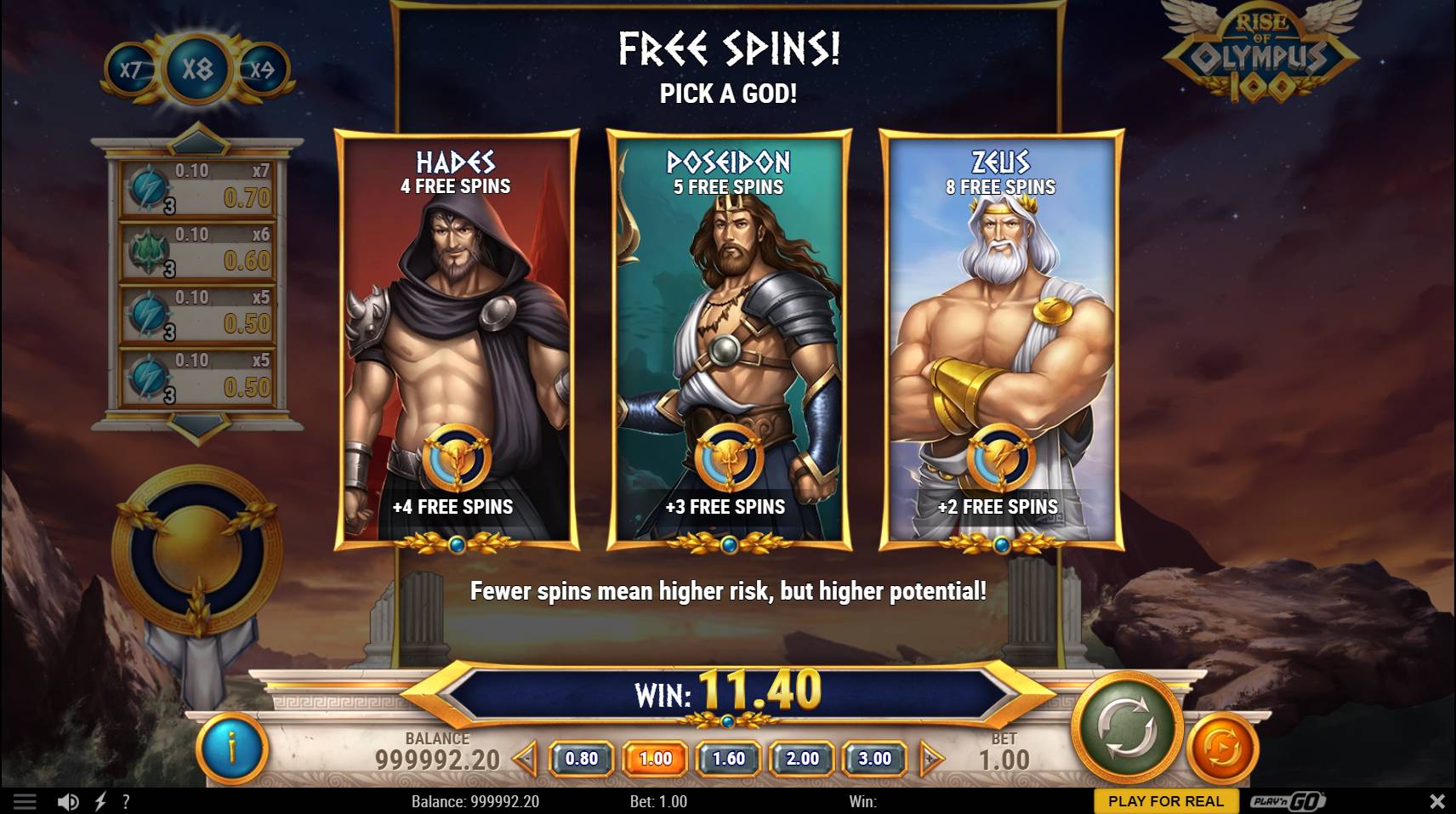 Rise of Olympus 100 Free Spins Options