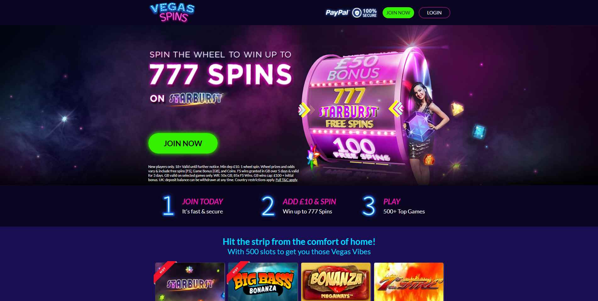 Vegas Spins Casino Main Page