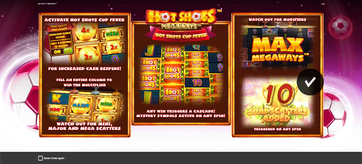 Hot Shots Megaways Welcome Page