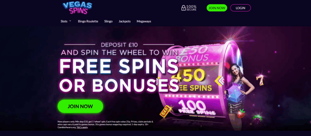 Vegas Spins Welcome Page