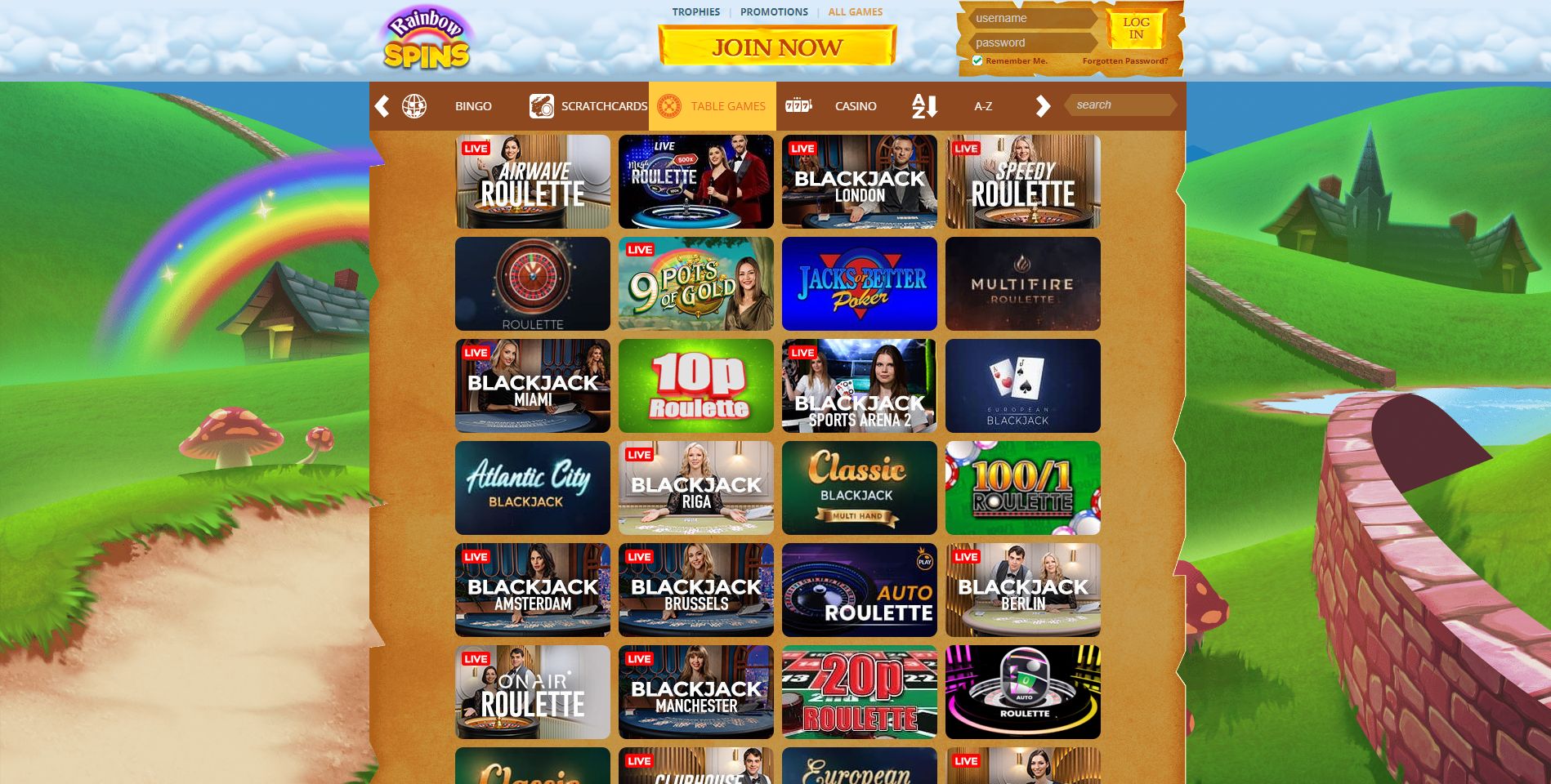 Rainbow Spins Casino Live Casino and Table Games