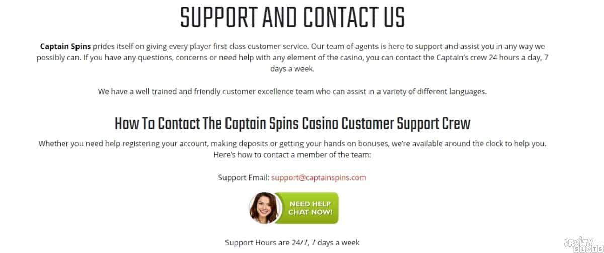 Captain Spins Casino Help And Support