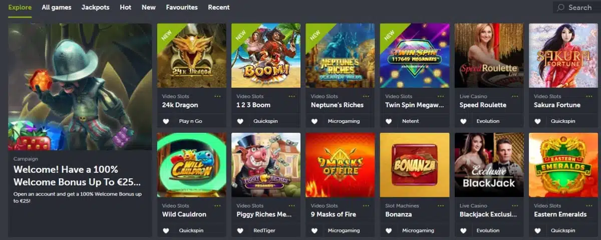 Comeon Casino Homepage