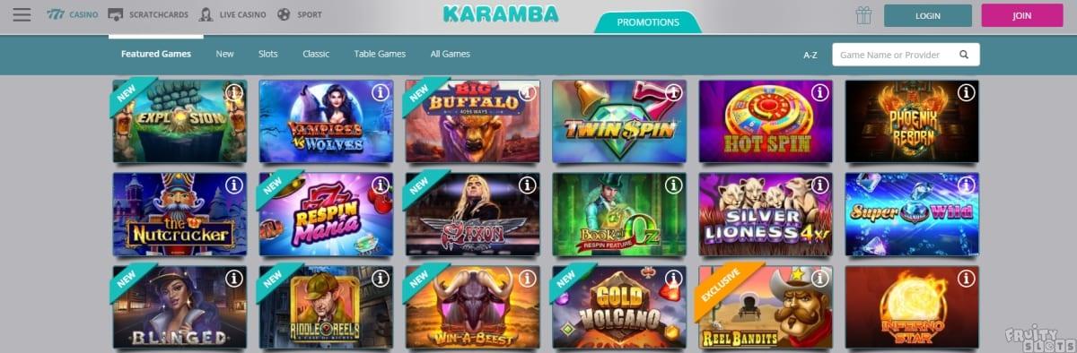 Karamba Casino Home Page