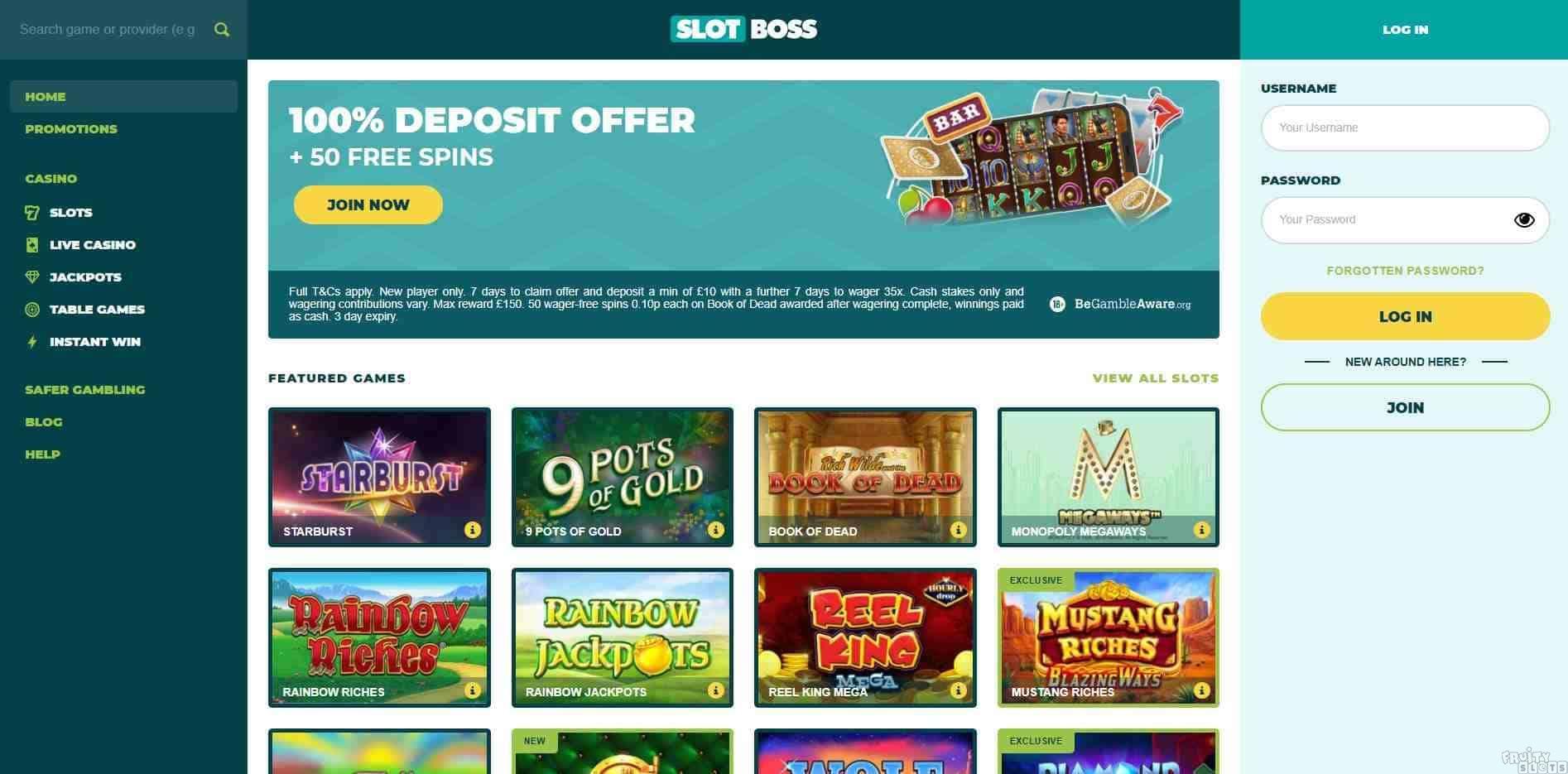 Slot Boss Casino Home Screen