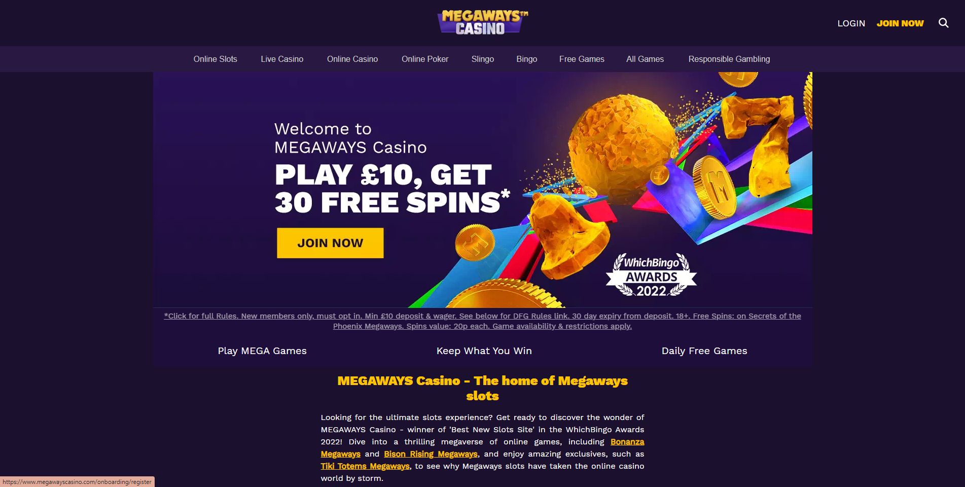 Megaways Casino Homepage