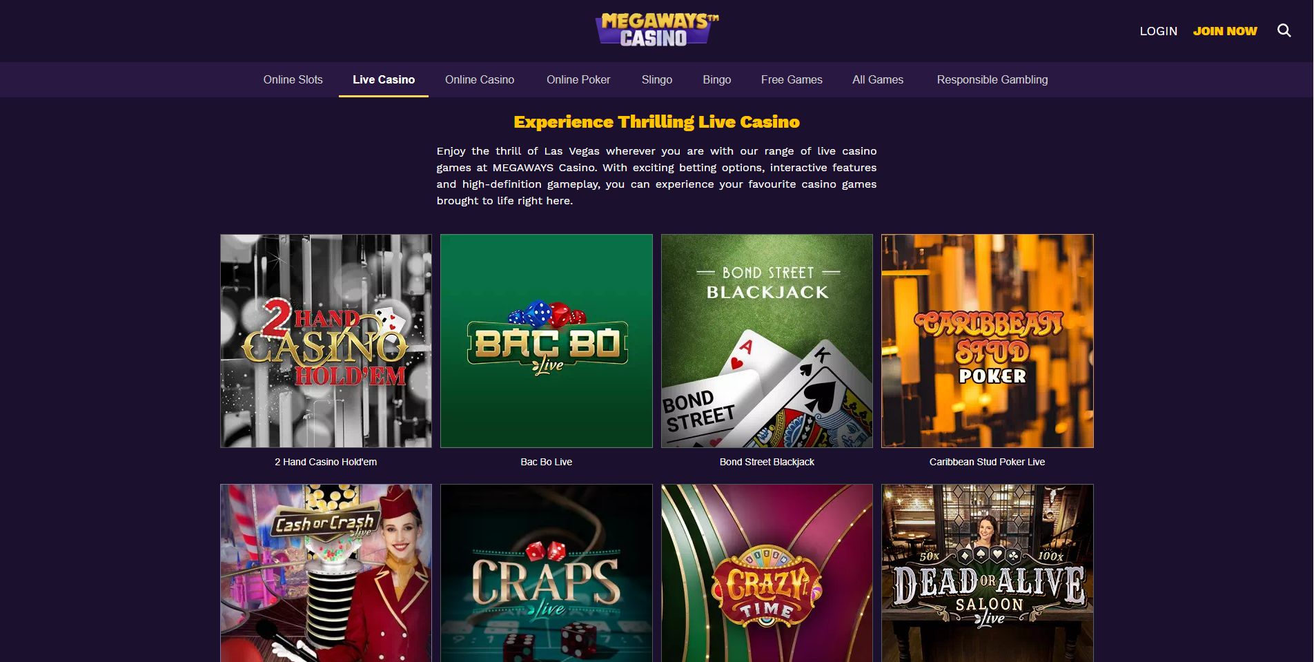 Megaways Casino Live Casino & Table Games
