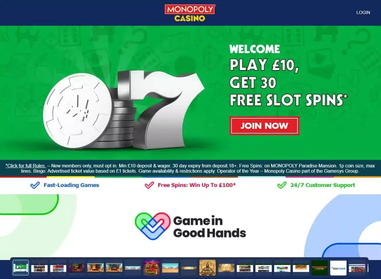 Monopoly Casino homepage