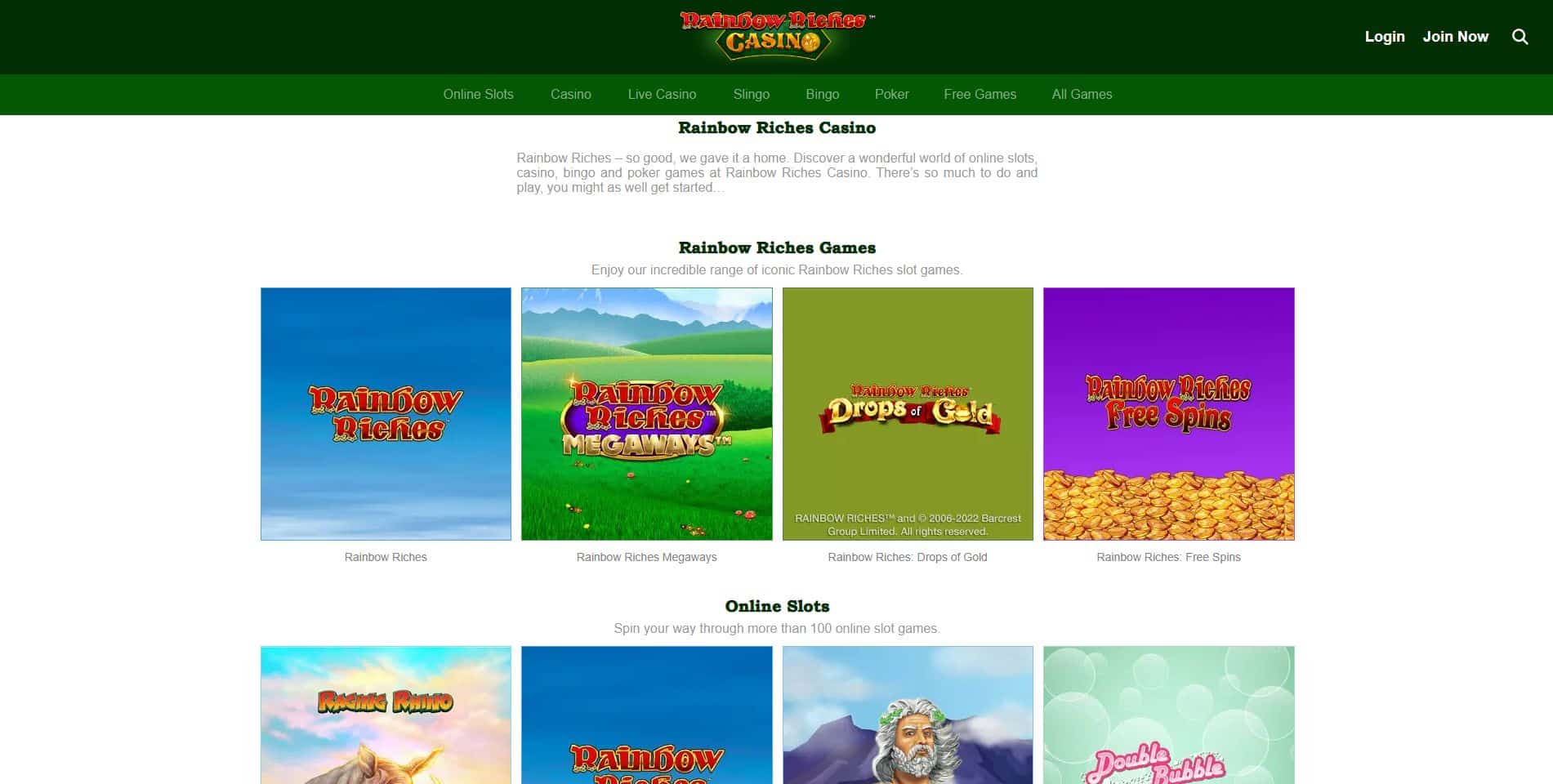 Rainbow Riches Casino Homepage