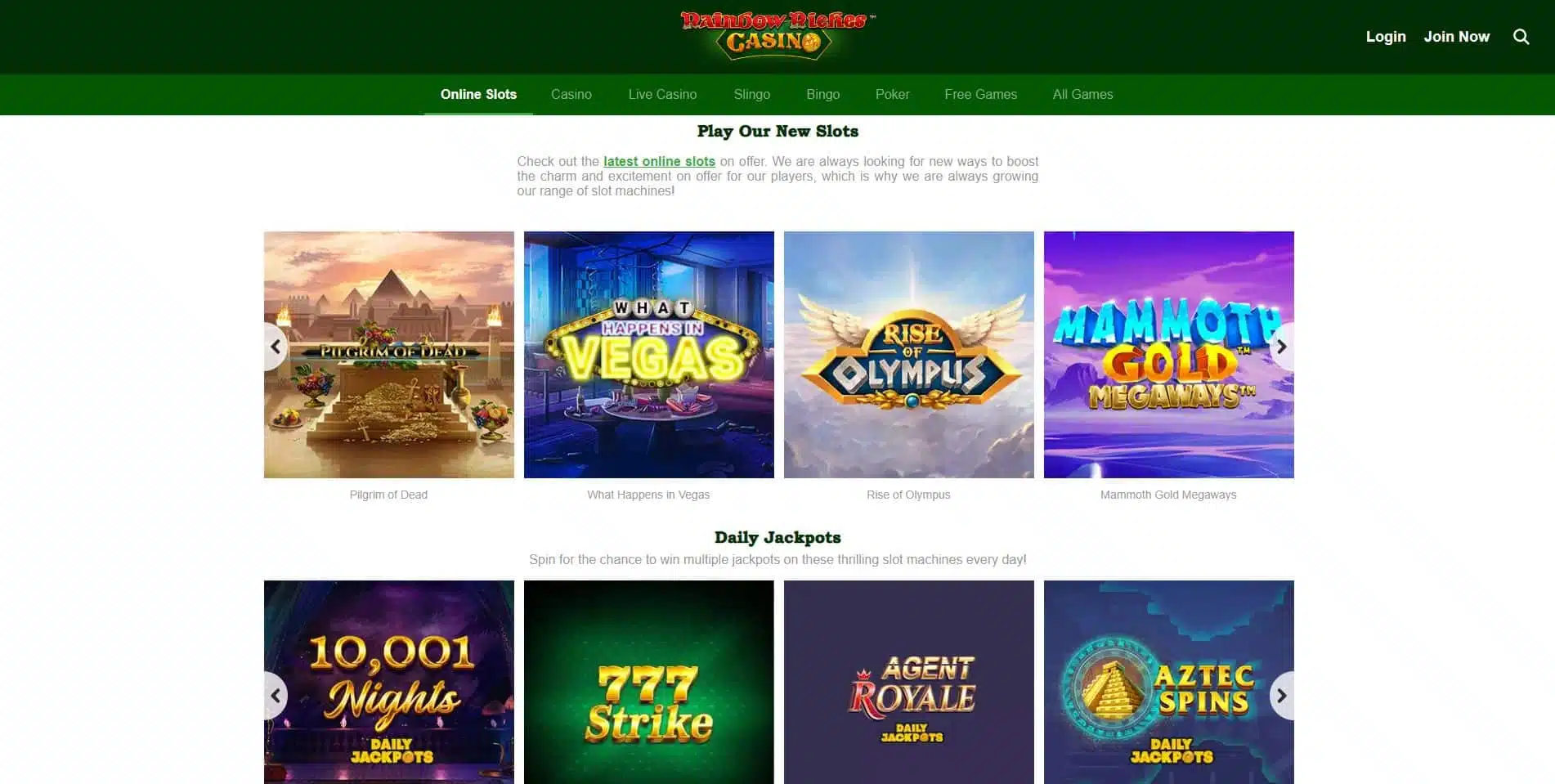 Rainbow Riches Casino Slots Page
