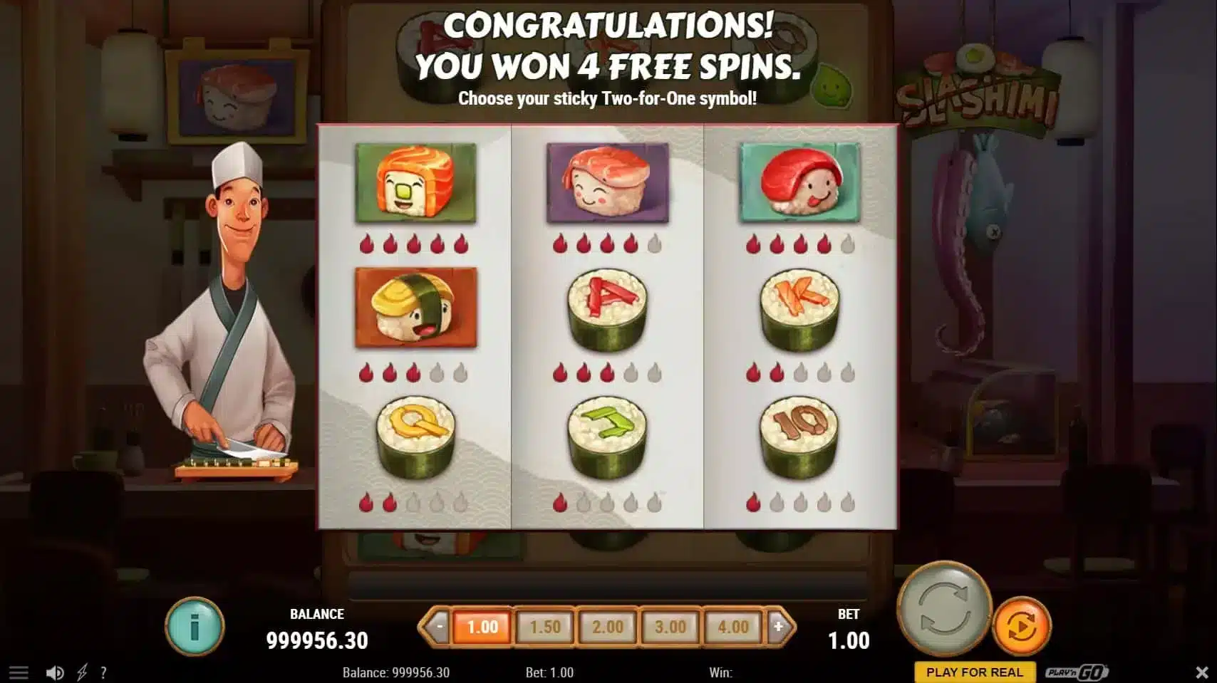 Slashimi Free Spins Pick Screen