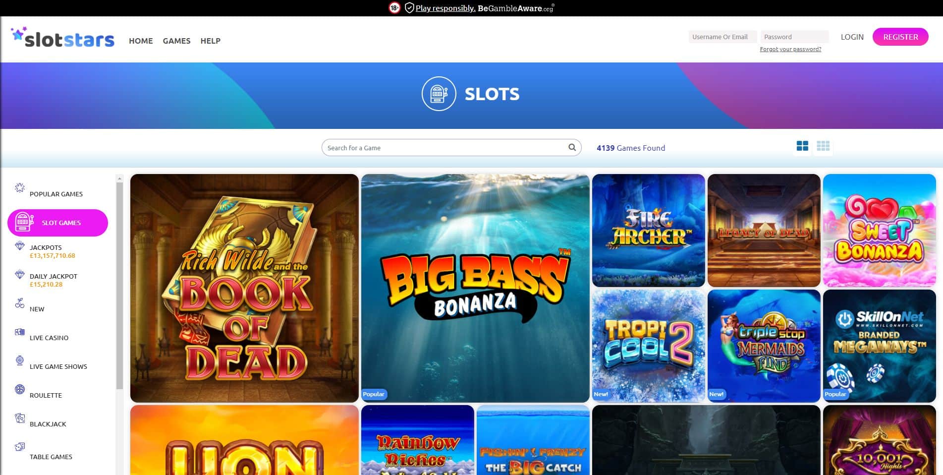 SlotStars Casino Slots Page