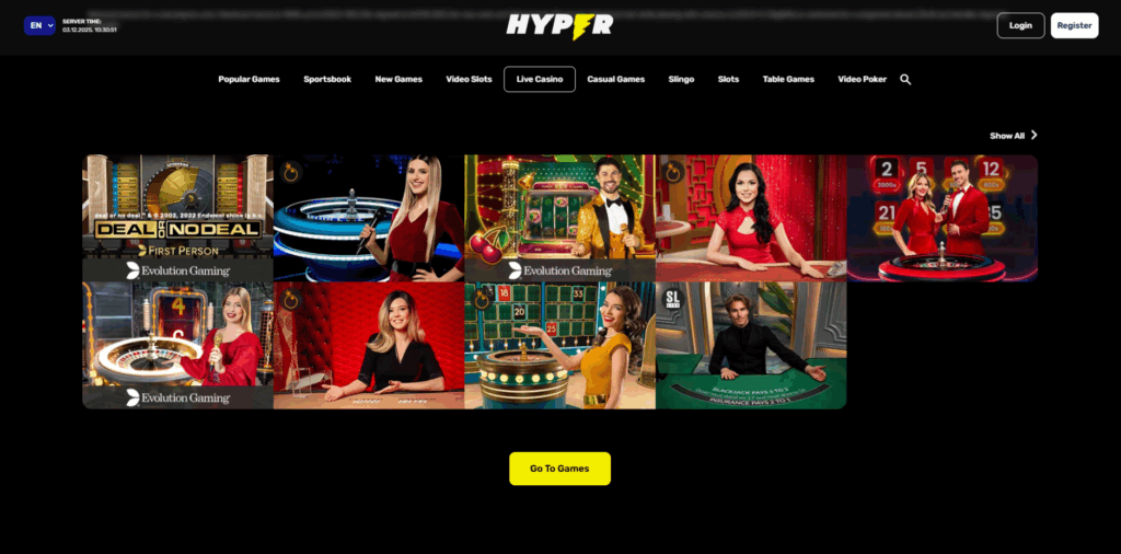 Hyper Live Casino Page