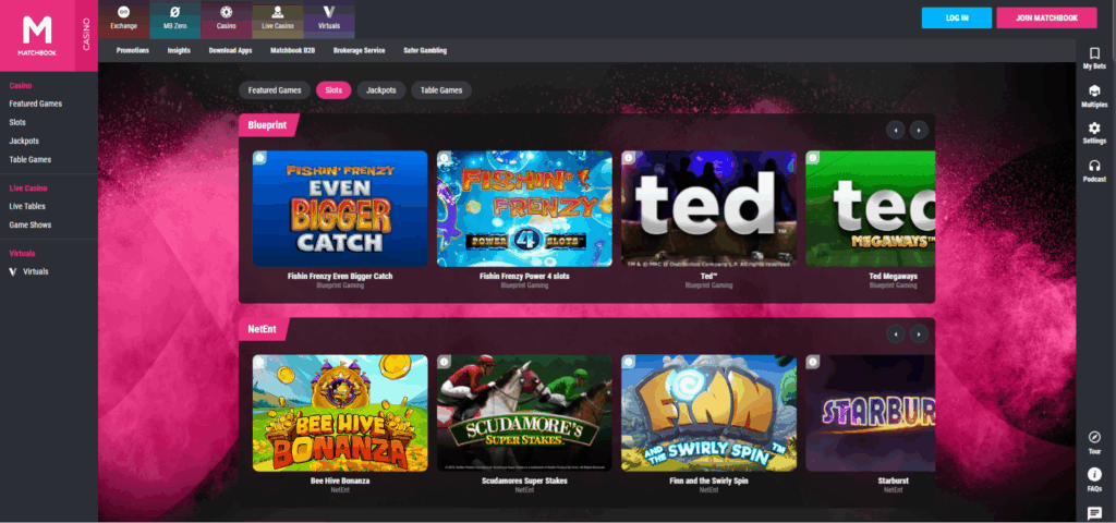 Matchbook Slots Page