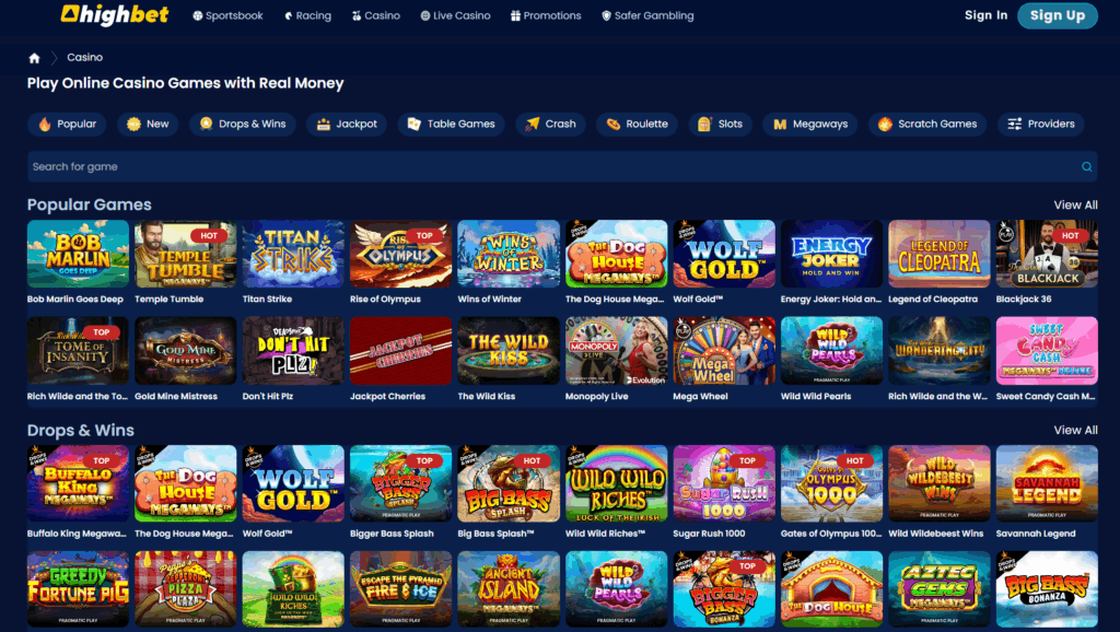 highbet casino homepage