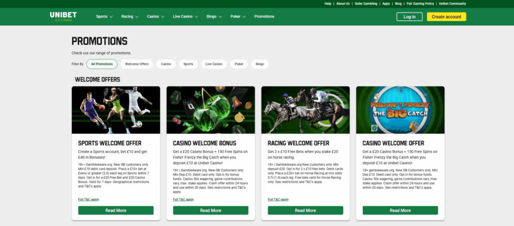 Unibet Promotions Page