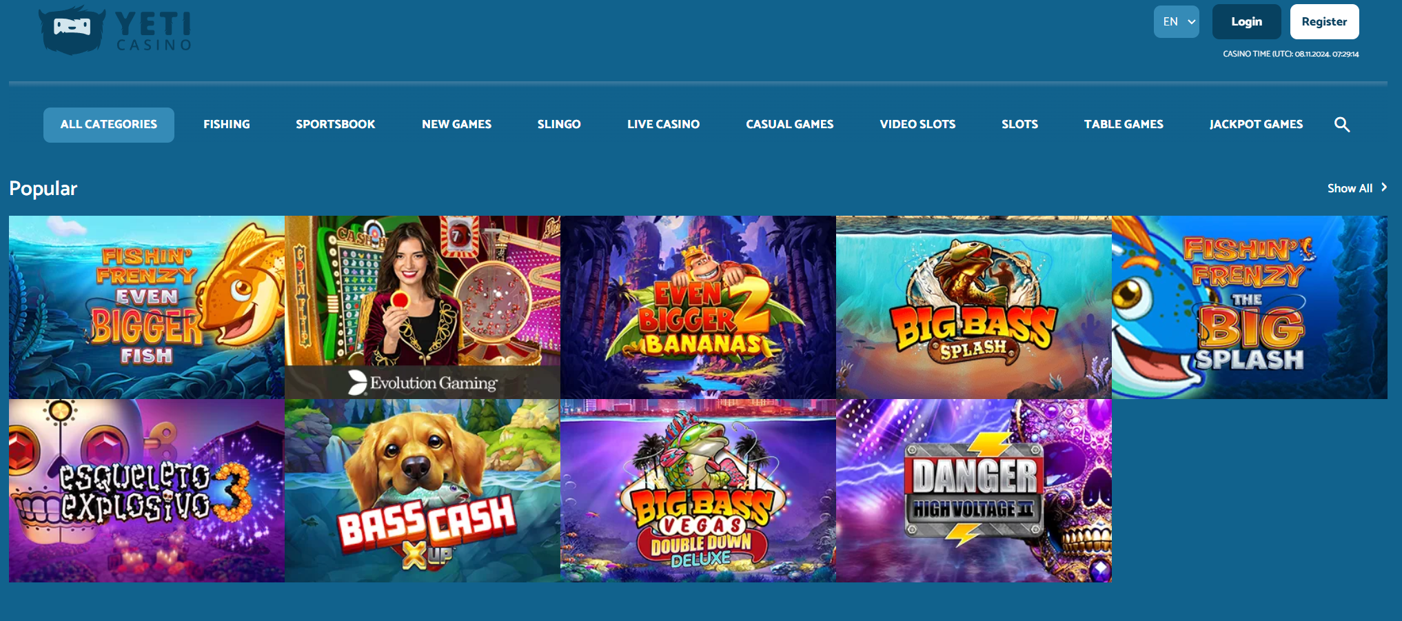 yeti casino homepage