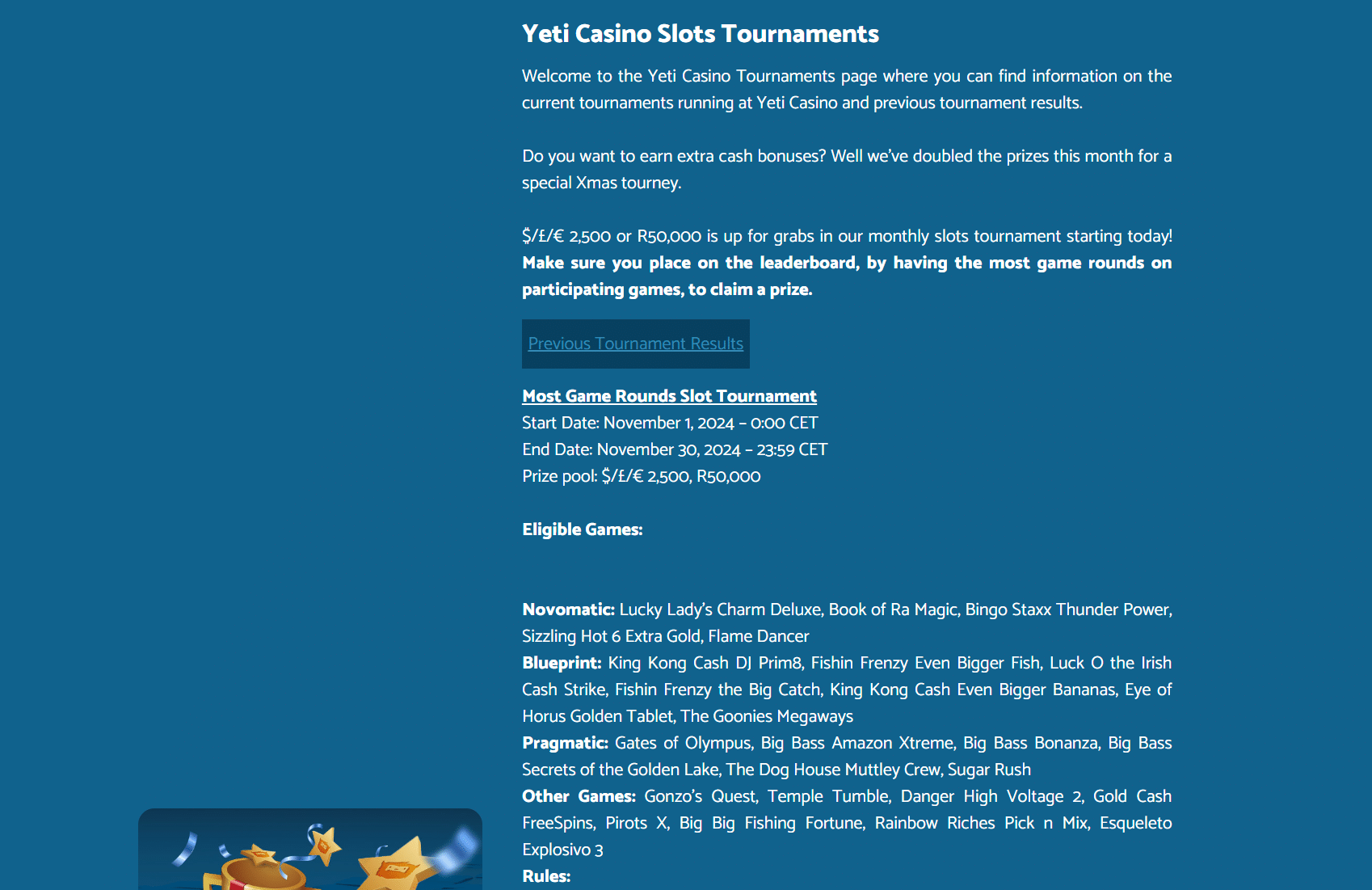 yeti casino slots tournaments