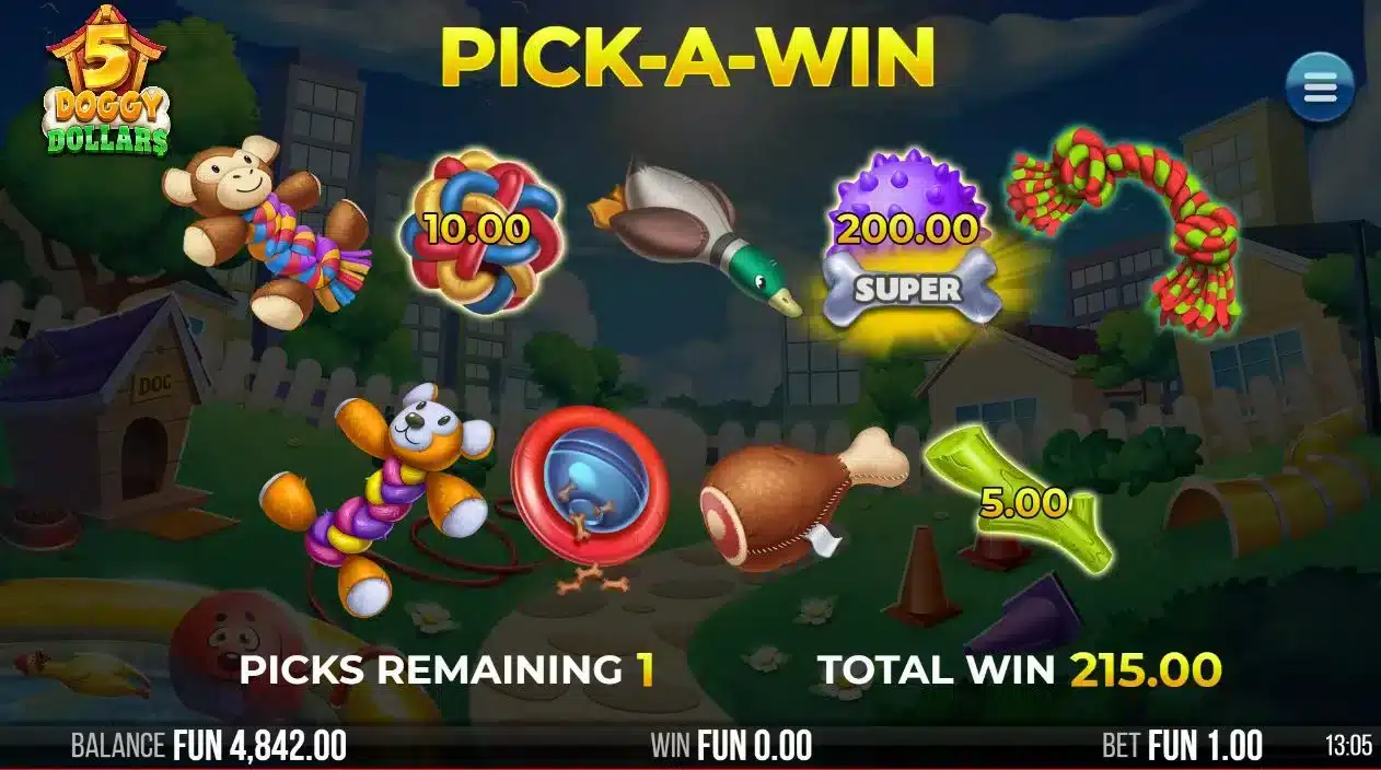 5 Doggy Dollars Pick-a-Win Feature
