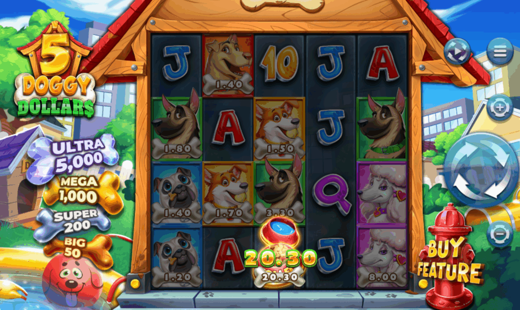 Cash Bones & Reel Position Multipliers on 5 doggy dollars slot