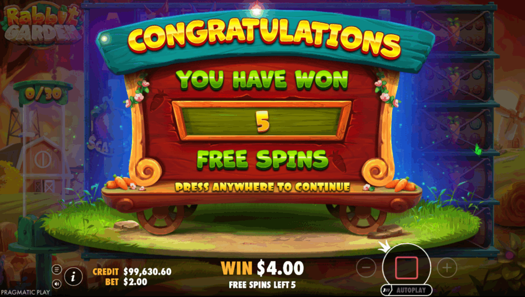 Free Spins Bonus on rabbit garden online slot