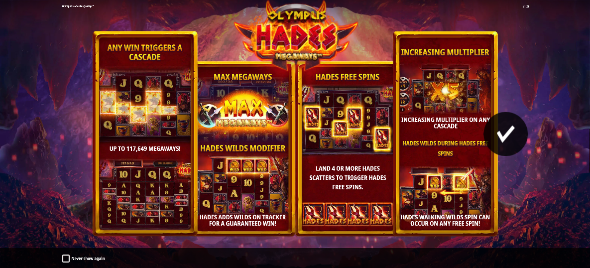 Olympus Hades Megaways Welcome Page