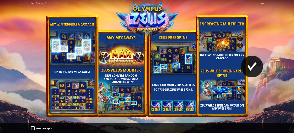 Olympus Zeus Megaways Welcome Page
