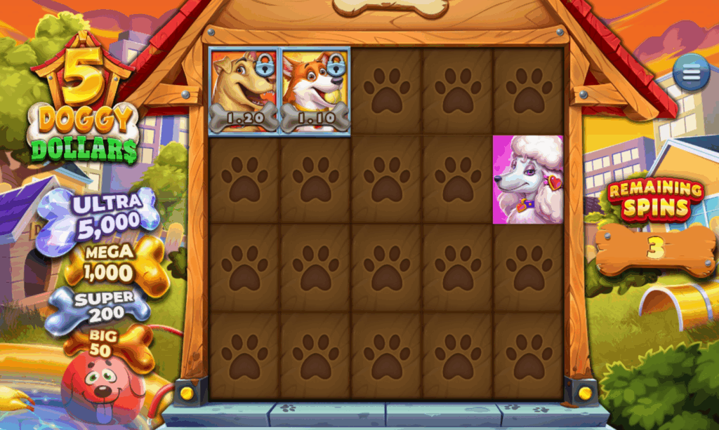 Respin Bonus with Sticky Cash Bones on 5 doggy dollars slot