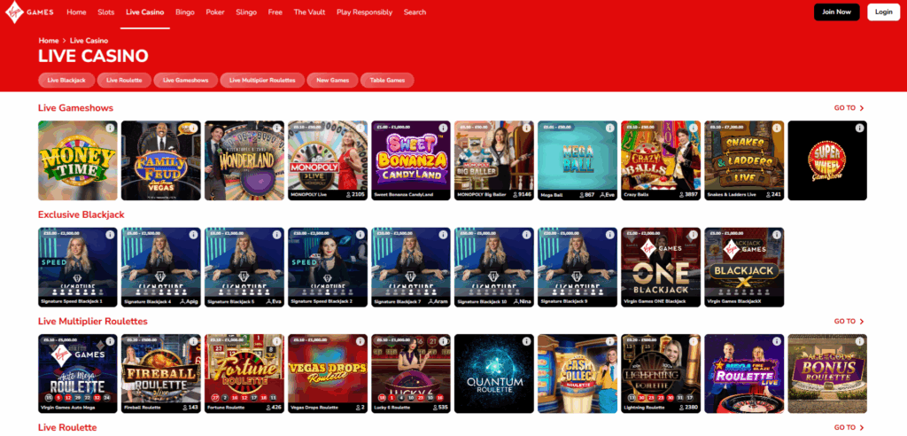 Virgin Games Live Casino