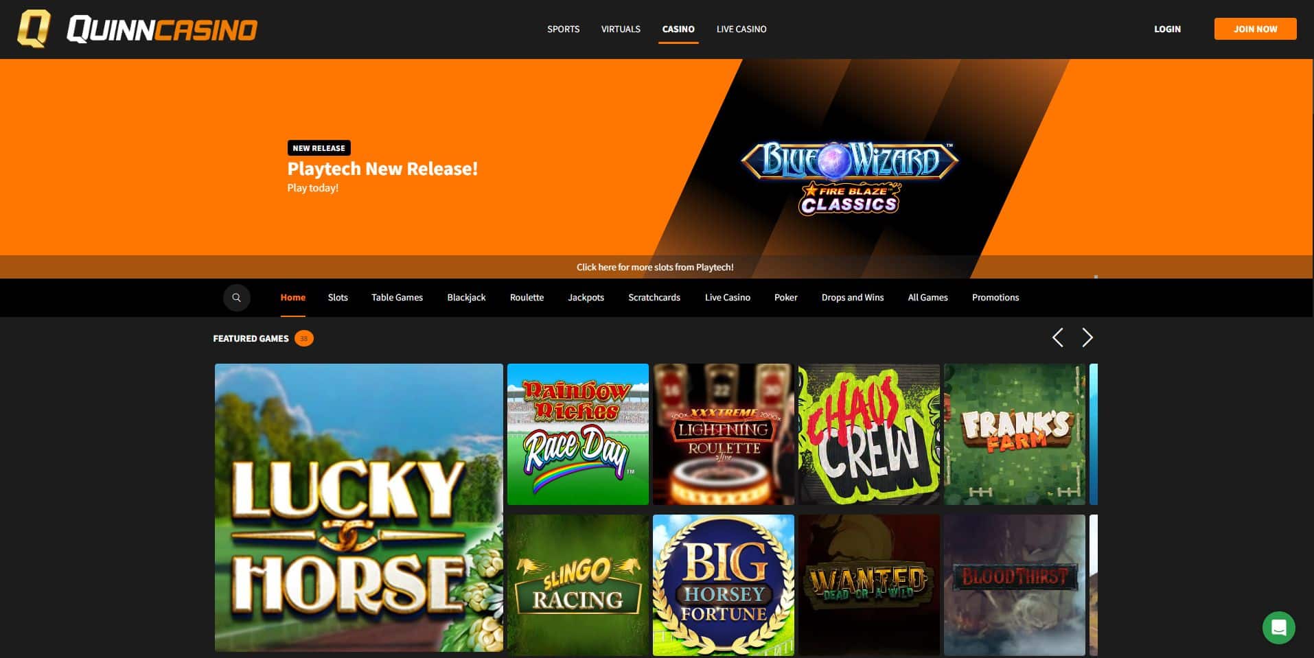 QuinnBet Casino Homepage