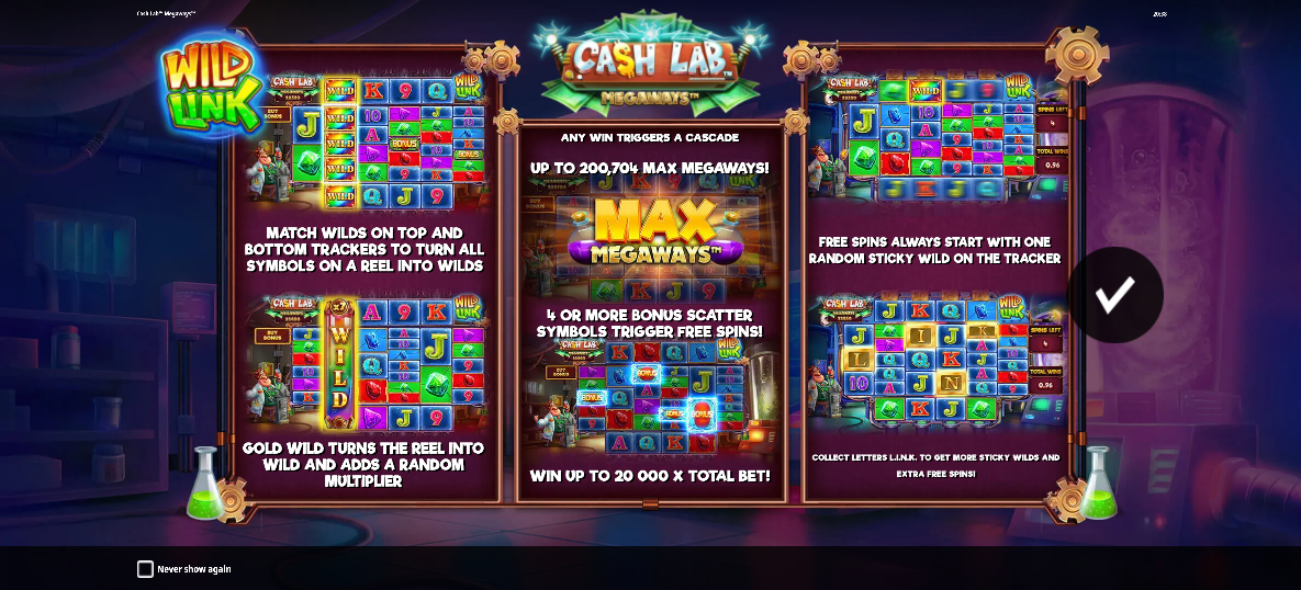 Cash Lab Megaways Welcome Page