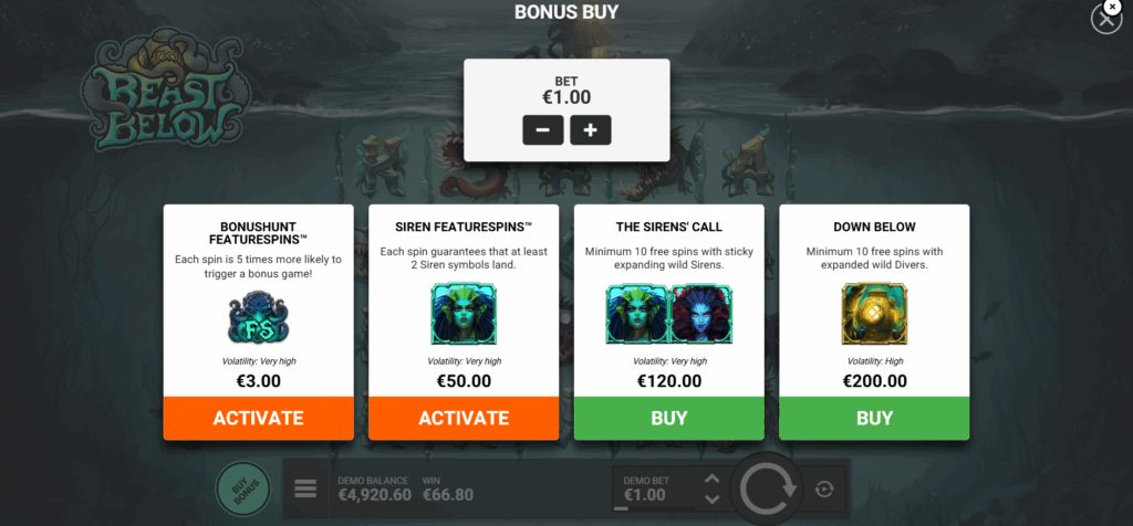 Beast Below Featurespins & Bonus Buy Options