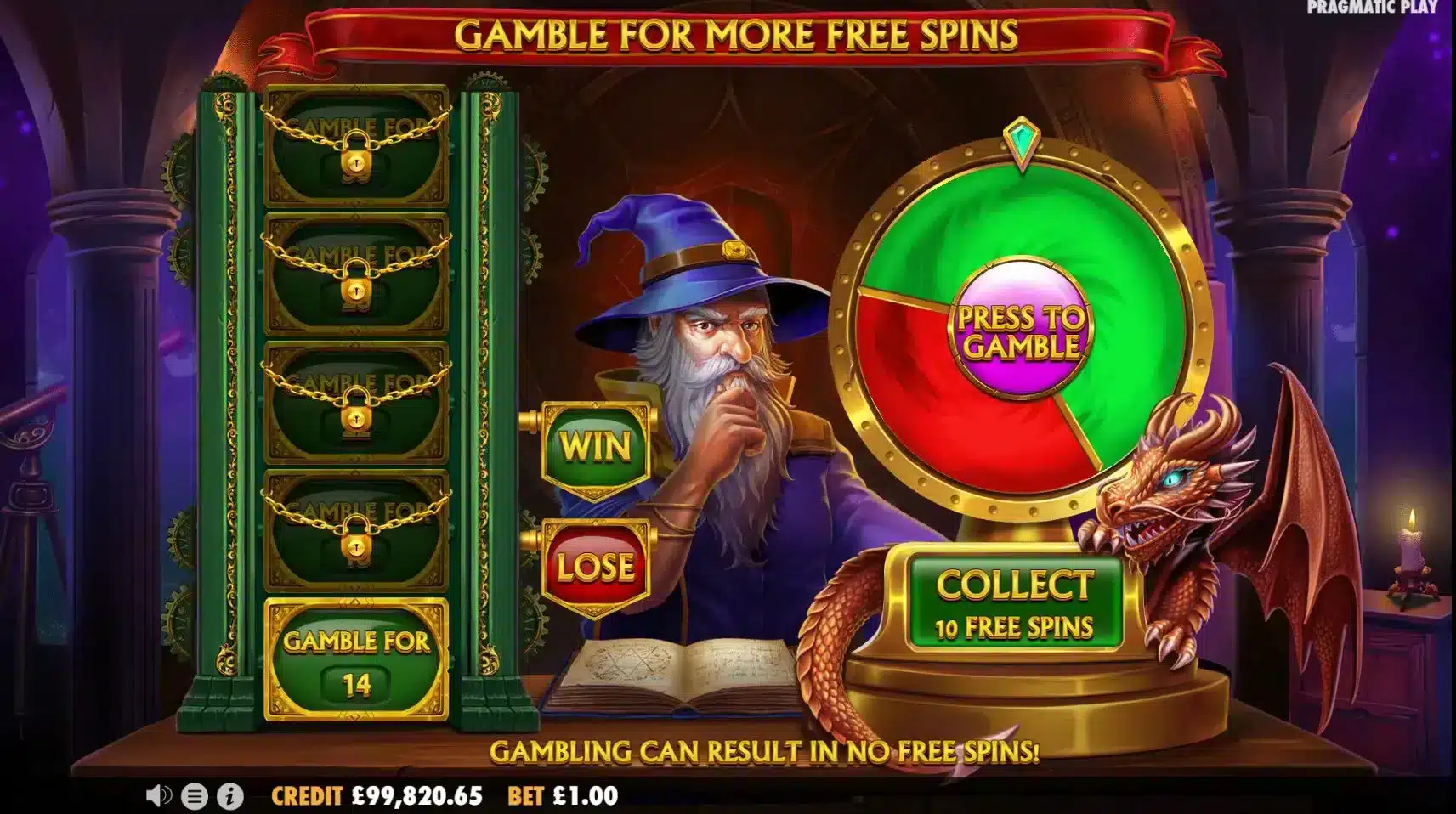 Power of Merlin Megaways Gamble Wheel