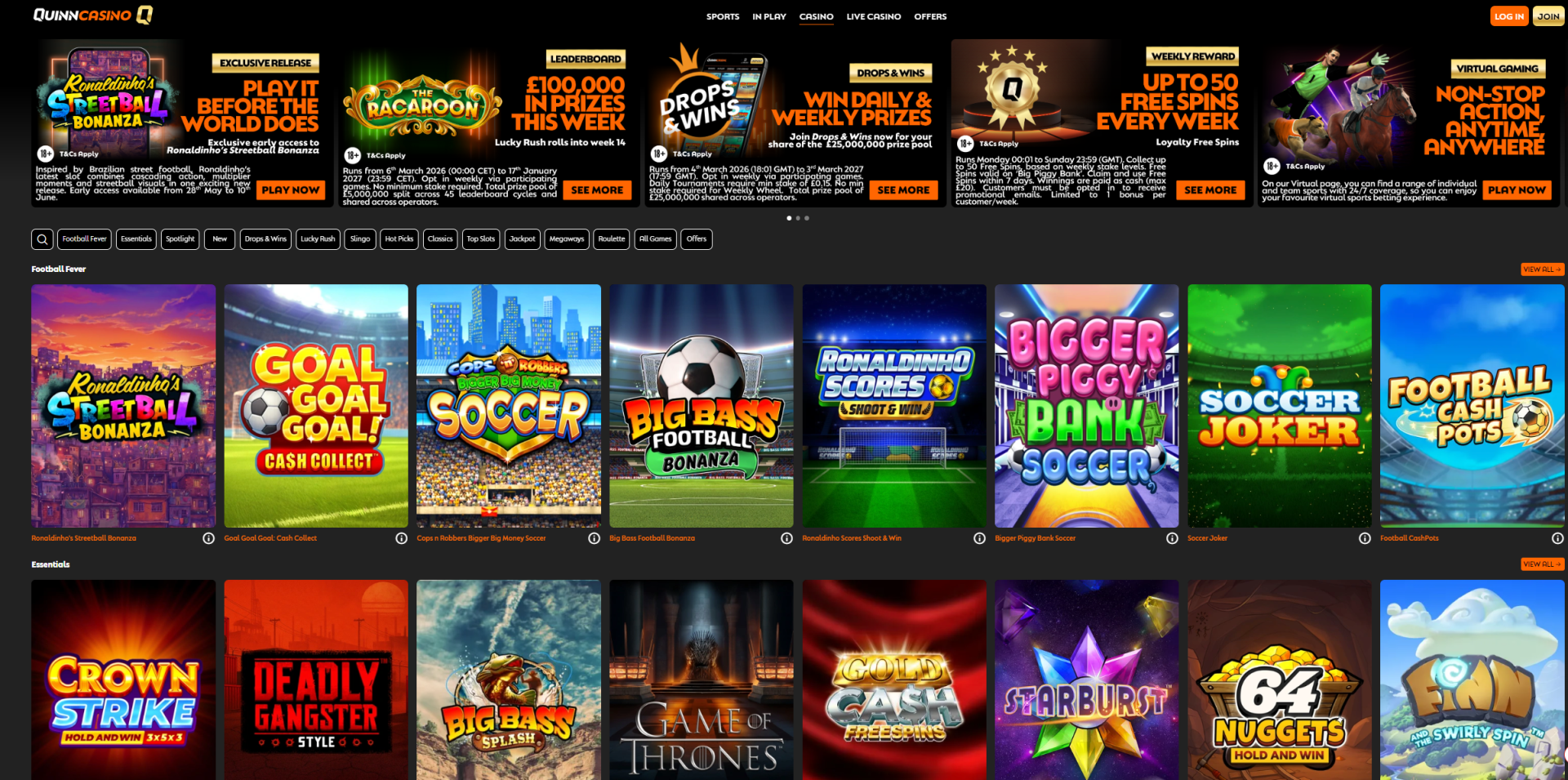 quinnbet casino homepage