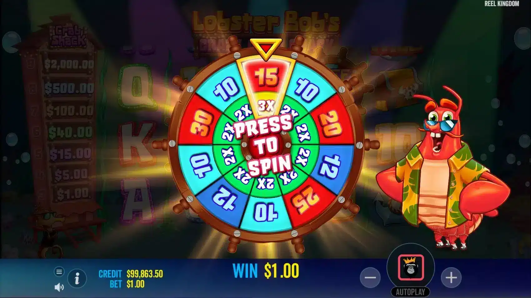 Lobster Bob's Crazy Crab Shack Free SPins Wheel
