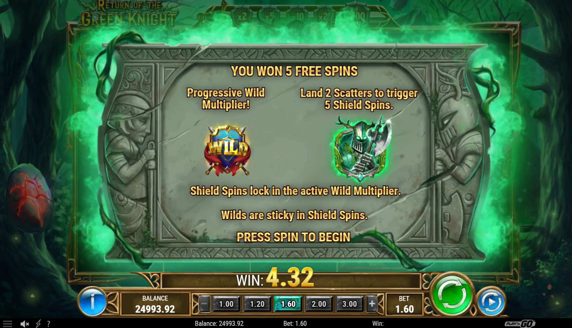 Return of the Green Knight Free Spins