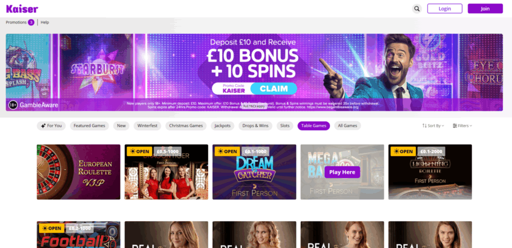 Kaiser Table Games Page