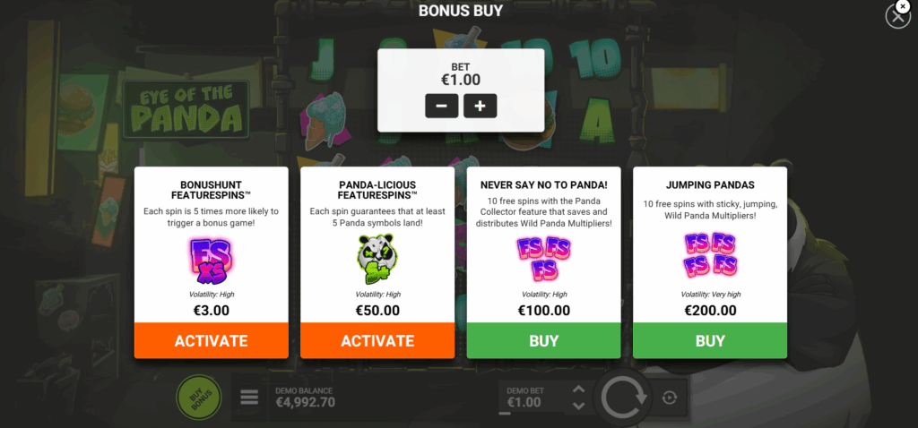 Eye of the Panda Featurespins & Bonus Buy Options