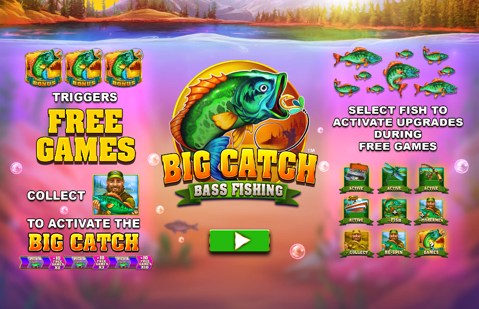 Big Catch Bass Fishing Megaways Welcome Page