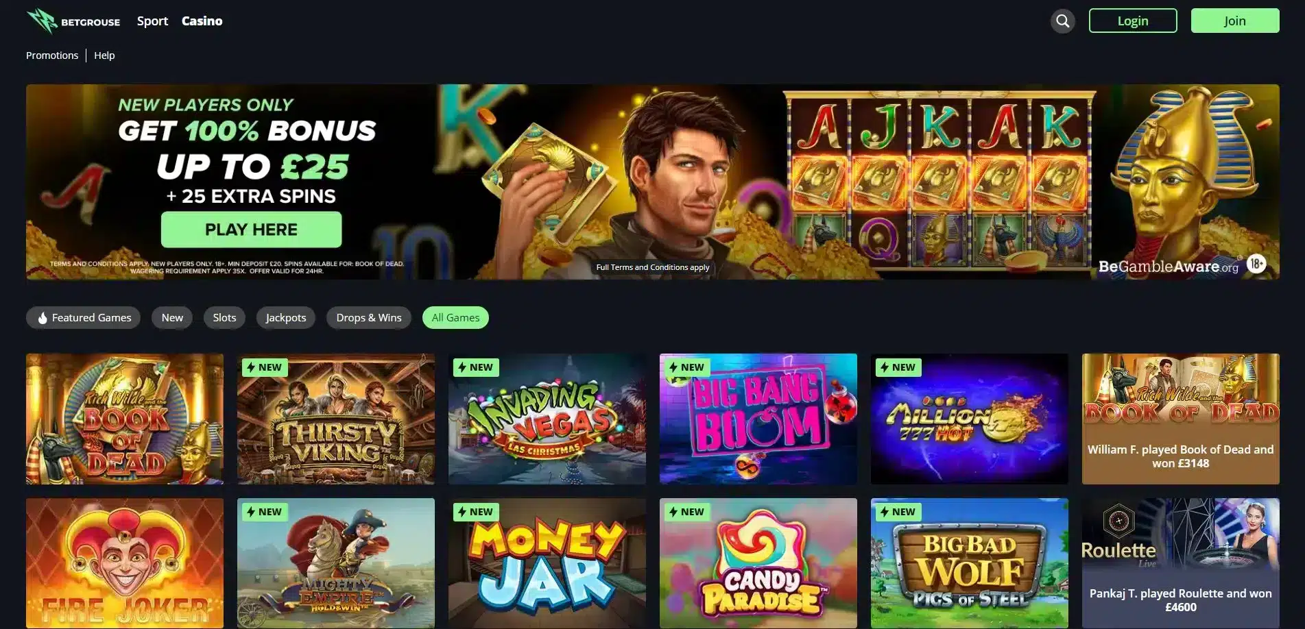 Betgrouse Casino Homepage