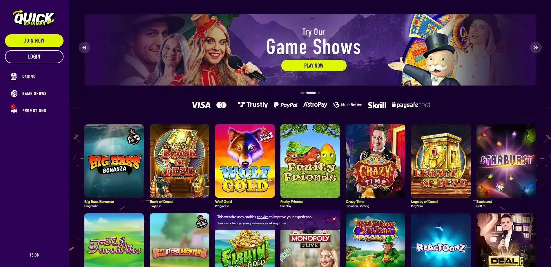 Quickspinner Casino Homepage