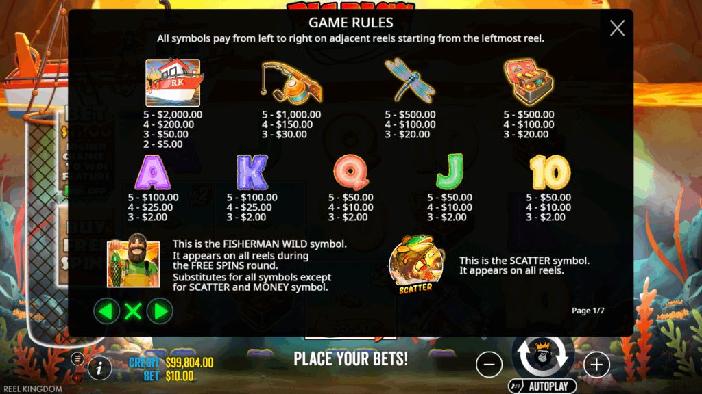 Big Bass Floats My Boat Paytable