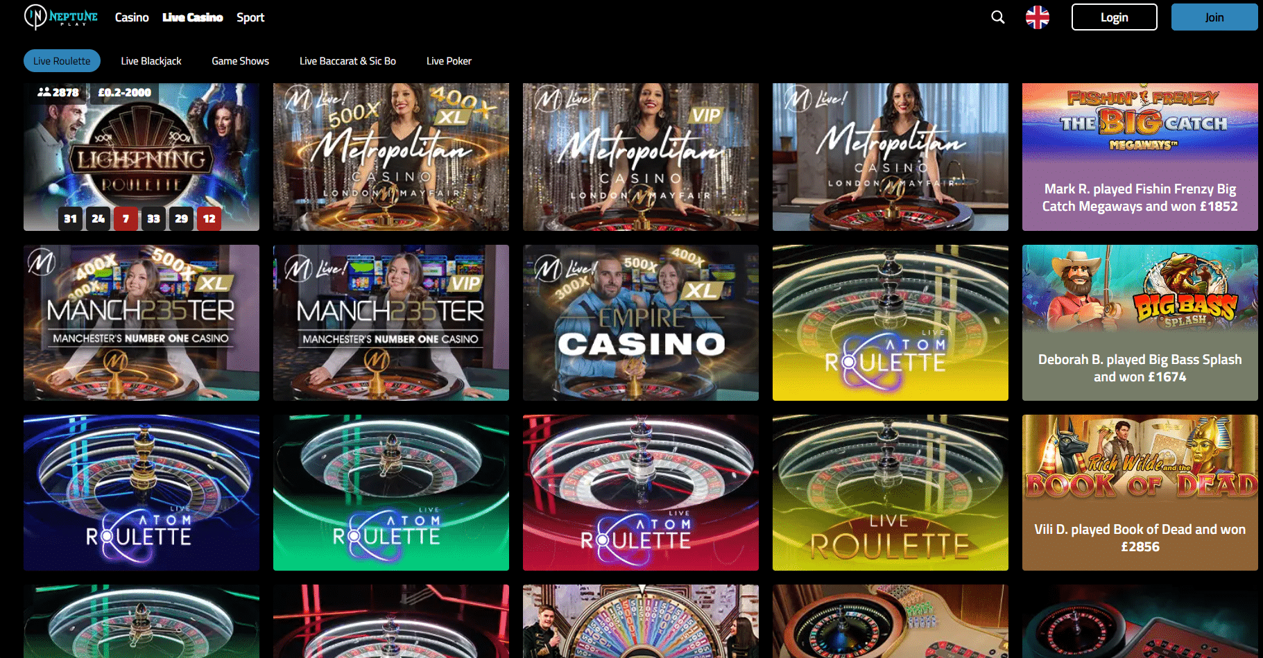 Neptune Play Casino Live Casino