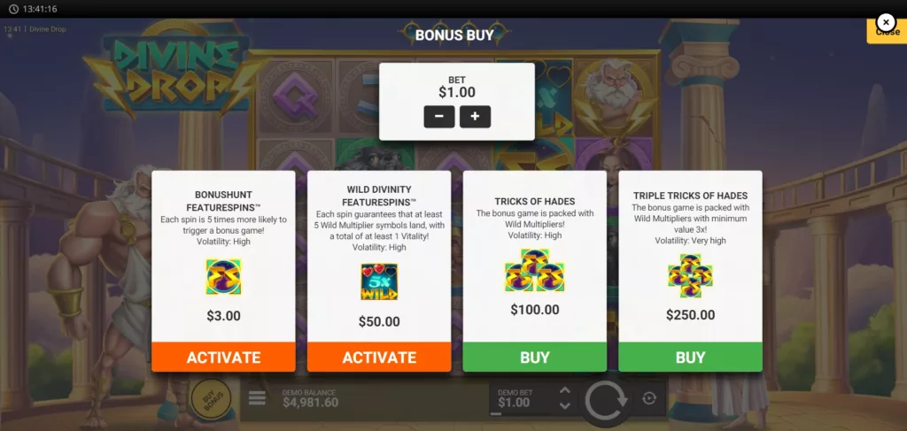 Divine Drop - Bonus Buy Options