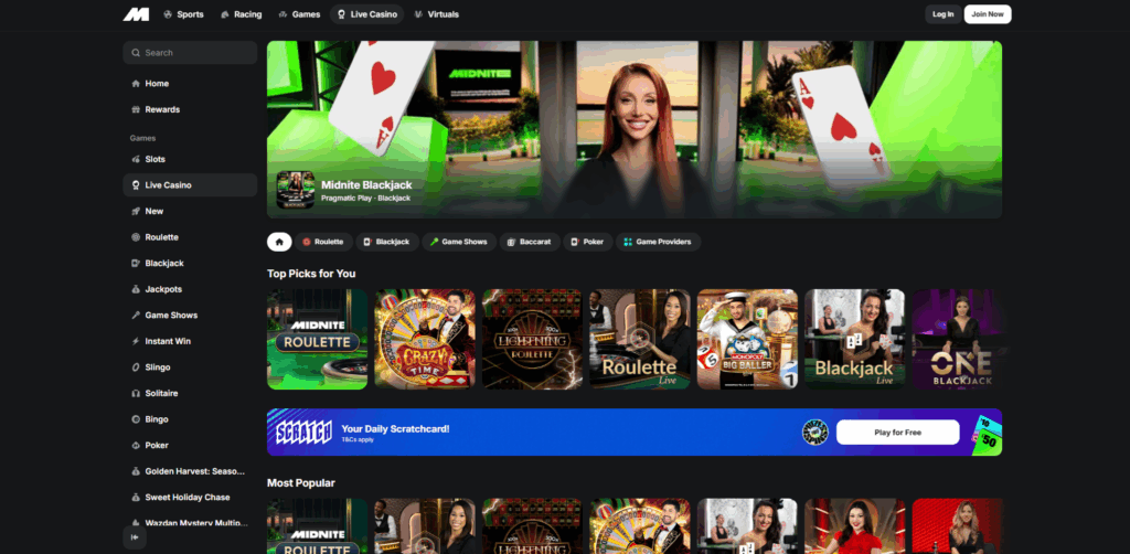 Midnite Live Casino Page