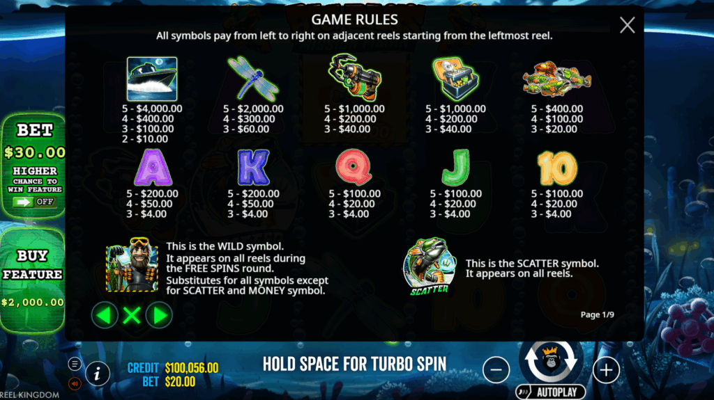 Big Bass Mission Fishin' Paytable