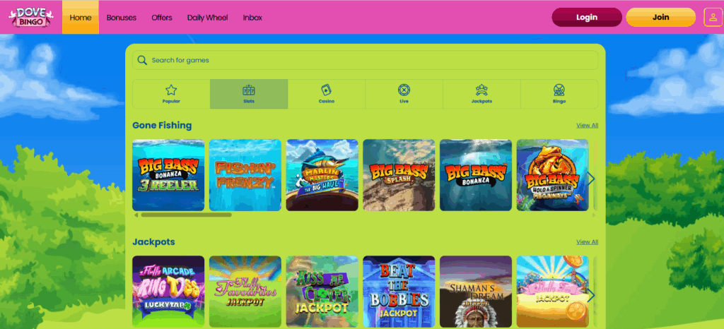 Dove Bingo Slots Page