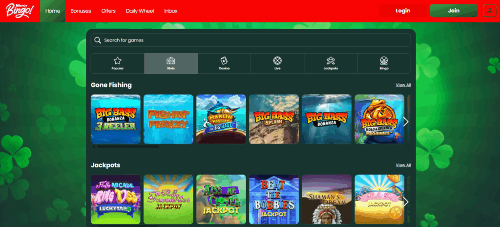 Mirror Bingo Slots Page